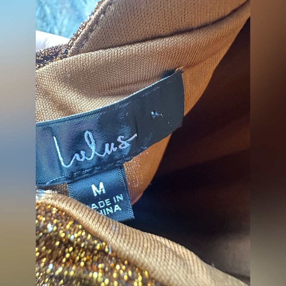 Lulu's Copper Metallic Plunge Maxi Dress - Picture 6 of 6